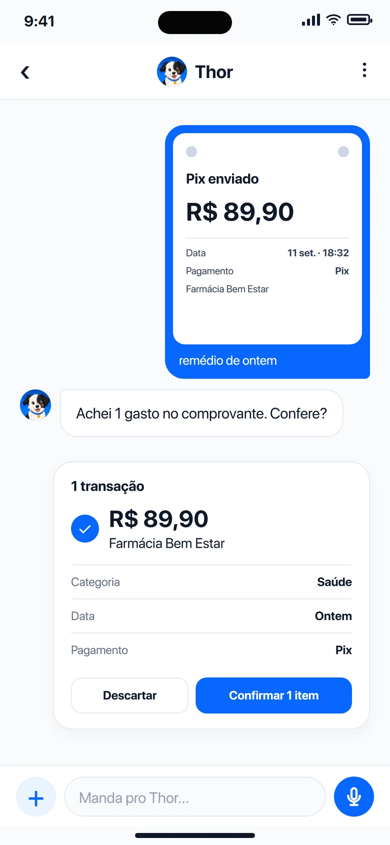 O Thor encontra um gasto de R$ 89,90 no comprovante