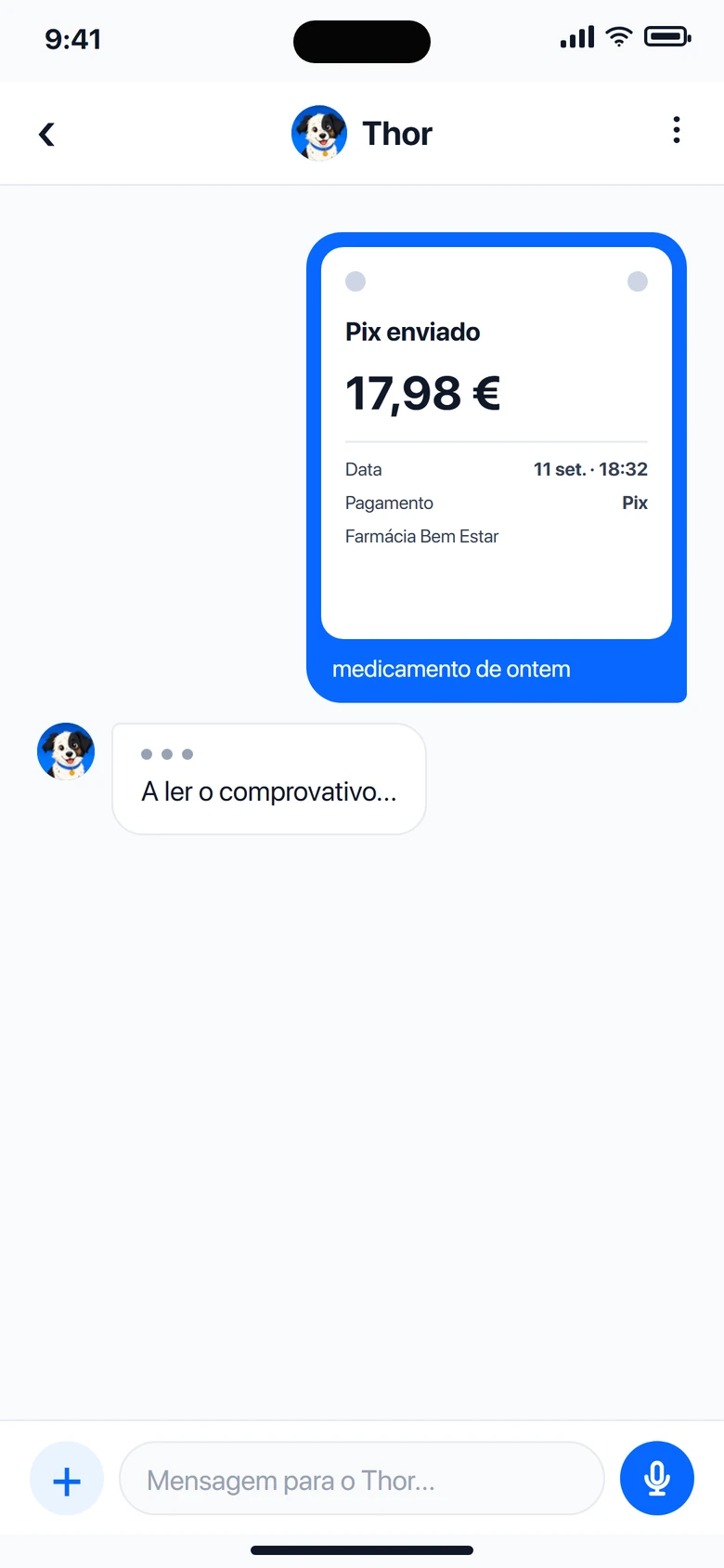 Chat do Thor com a fotografia de um comprovativo
